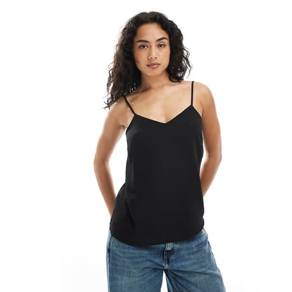 Zara Basic Women's Black V-Neck Strappy Cami Top Size Small
